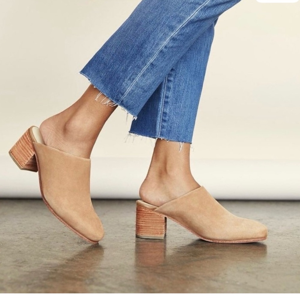 Nisolo Paloma Tan Suede Block Heel Mules